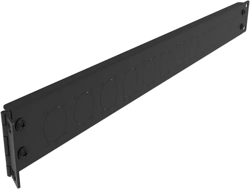 Vista 2 de Panel de conexión con bisagras de 12 puertos, pasos/orificios, conectores tipo D de 1U de 19 pulgadas para montaje en rack, audio con lado
