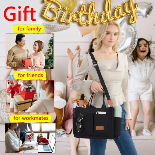 Vista 7 de Bolso de mano para mujer con compartimentos, bolso grande de lona para mujer, bolso cruzado de trabajo, portátil, bolsa de libros, bolsos de hombro