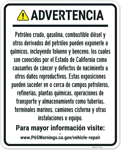 Vista 18 de Señal español de advertencia para petróleo crudo, gasolina, combustible diésel, otros productos petrolíferos, 10 x 7 pulgadas, aluminio 040 libre
