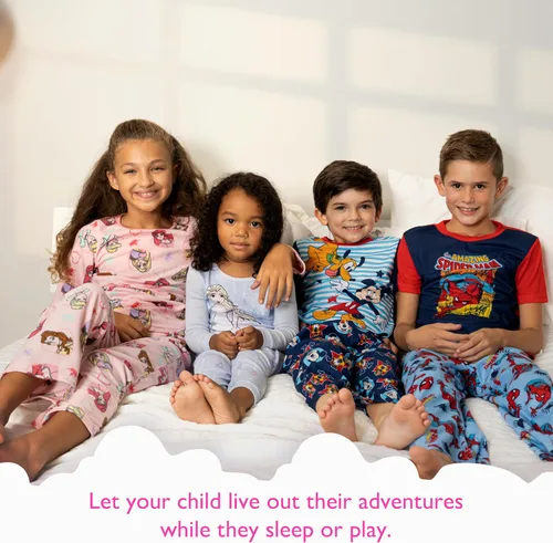 Vista 2 de Marvel Conjunto de pijama de superhéroe de algodón de 4 piezas para niñas, suave y lindo para niñas