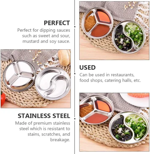 Vista 9 de Hemoton Plato de salsa de soja dividida con 2 compartimentos, plato cuadrado de 9 pulgadas para salsas, condimentos, aperitivos, hogar, cocina