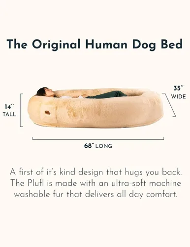 Vista 2 de Plufl, La Cama Humana Original para Perros para Adultos, Niños y Mascotas. Como se vio en Shark Tank. Cómoda Bolsa de Frijoles Grande de Felpa