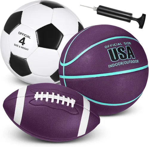 Vista 8 de Libima Juego de 3 pelotas deportivas para niños y adolescentes, incluye tamaño oficial, baloncesto, fútbol, fútbol con bomba y bolsa de transporte