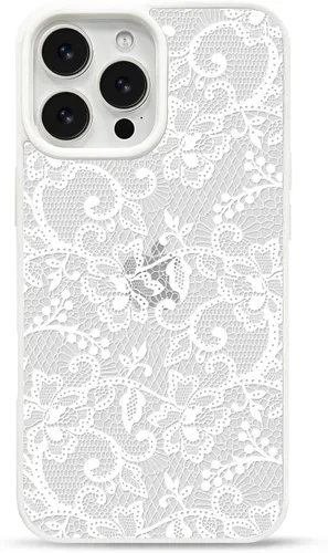 Vista 17 de NITITOP Para iPhone 14 Plus/15 Plus Funda Transparente Encaje Flor - Negro