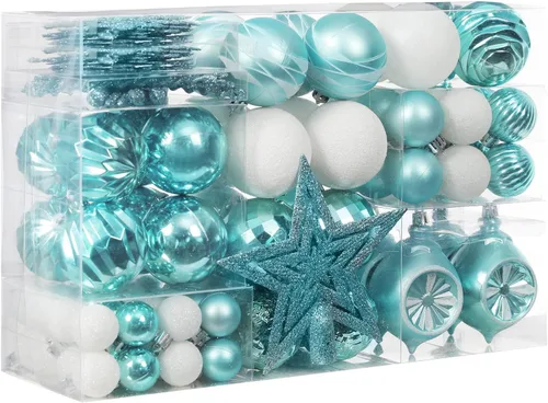Vista 11 de XmasExp - Paquete de 99 adornos de bolas de Navidad surtidos Juego de bolas de Navidad inastillables con paquete de regalo de mano reutilizable