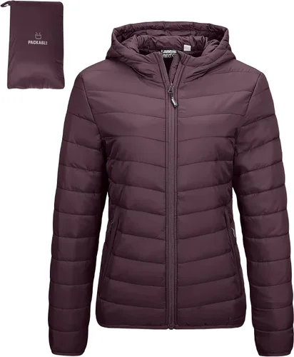 Vista 9 de Outdoor Ventures Chaqueta Puffer Ligera Empacable para Mujer con Cremallera Completa y Capucha, Abrigo de Invierno Acolchado Verde militar