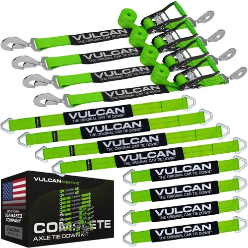 Vista 13 de VULCAN Kit completo de amarre de correa de eje con correas de trinquete de gancho a presión, amarillo clásico, incluye (4) correas de eje de 22