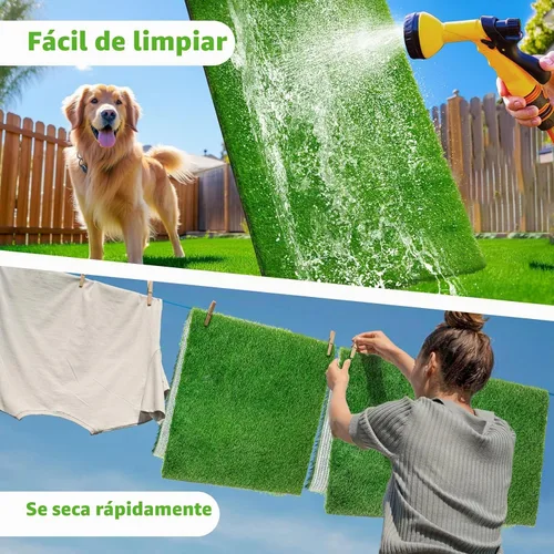 Vista 4 de Almohadilla de césped artificial para orina de perro, 18.75 x 15 pulgadas, paquete de 2, lavable para interiores, césped de repuesto para cachorros