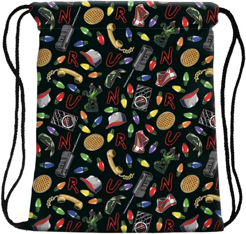 Vista 4 de MINAZIS Stranger - Mochila con cordón y bolsa multifuncional, bolsa de gimnasio deportiva, Negro -, Bolsa con cordón