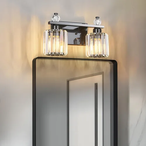 Vista 7 de Luces de Tocador de Baño 2-Luz Placado Negro Iluminación Moderna de Cristal para Tocador sobre Espejo Accesorios de Iluminación de Tocador