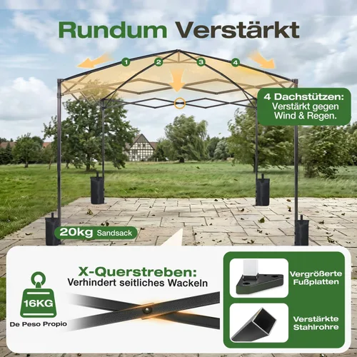 Vista 3 de Sekey Pop Up Gazebo 3 x 3 Waterproof Stable Folding Gazebo 3 m x 3 m with Side Walls, Party Tent Foldable for Camping Party, Continuously Height