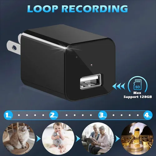 Vista 3 de Cámara del cargador del USB, 1080P HD cámaras de seguridad inteligentes