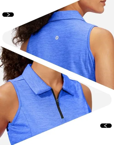 Vista 5 de Viodia Camiseta de golf sin mangas para mujer, con cremallera, de secado rápido, camisetas polo para mujer, ropa de golf
