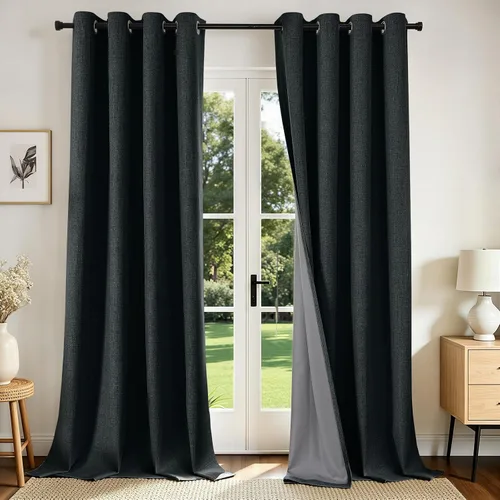 Vista 42 de Joydeco Cortinas opacas de 84 pulgadas de largo, 2 paneles burg, cortinas de oscurecimiento de habitación para dormitorio, cortinas térmicas Negro