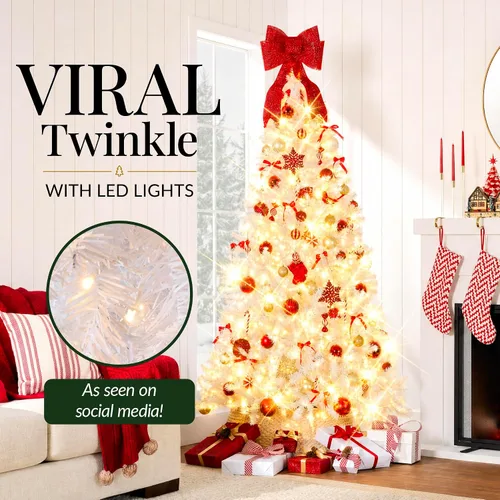 Vista 105 de Best Choice Products Árbol de Navidad azul bebé preiluminado de 6 pies, decoración navideña artificial completa con 947 puntas de rama, 250 luces