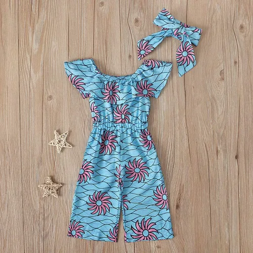 Vista 3 de Enterizo Dashiki con hombros descubiertos y diadema para niñas africanas de 18 meses (azul, 3-6 meses), Azul