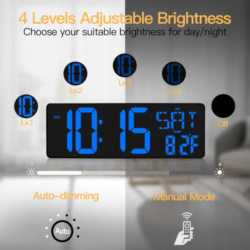 Vista 5 de XREXS Reloj de pared digital grande de 17,2 pulgadas con control remoto Azul