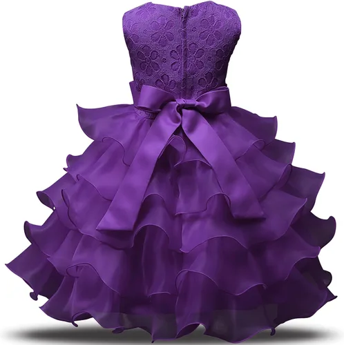Vista 2 de NNJXD Vestido de niña con volados y encaje, para fiesta o boda