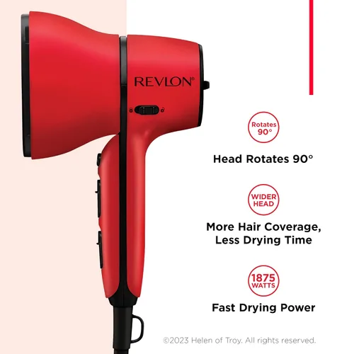 Vista 2 de REVLON Secador de pelo con control de flujo de aire con difusor, cabezal de secadora de 1875 W gira 90° para control total, cabezal más ancho