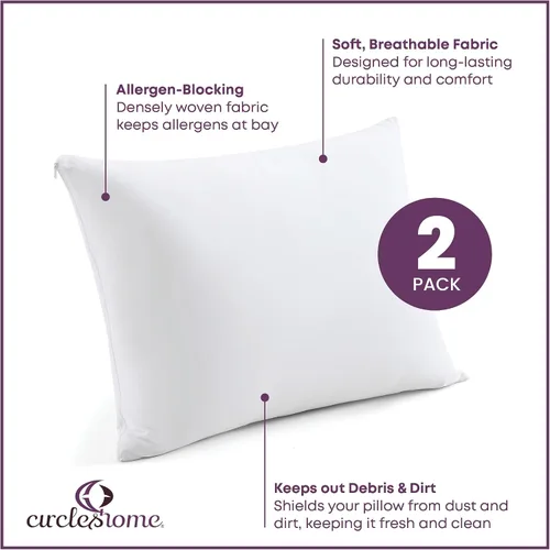 Vista 2 de Juego de 2 protectores de almohada estándar con cremallera, 100% algodón, transpirables, protegen las almohadas de la suciedad, el polvo y los 1