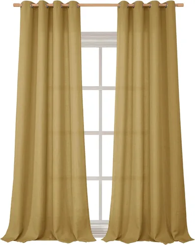 Vista 214 de BGment Cortinas de Lino Beige de 63 Pulgadas de Largo 2 Paneles - Tratamientos para Ventanas con Textura de Arpillera Filtrantes de Luz Cortinas B
