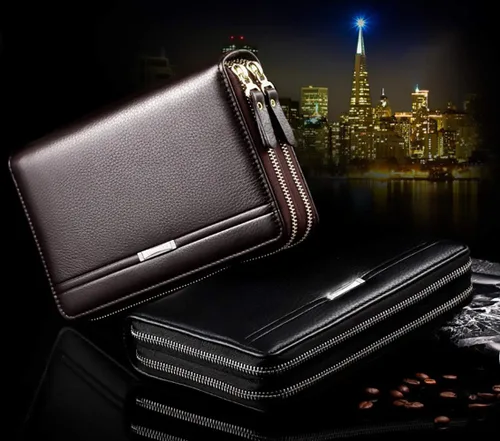 Vista 8 de Cartera larga de cuero para hombre, bolso de mano grande para negocios, tarjetero para teléfono, regalo para hombres, padre, hijo, marido, novio