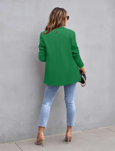 Vista 3 de CRAZY GRID Chaqueta casual para mujer, con bolsillos, de manga larga, frente abierto, para el trabajo, oficina, chaqueta con solapa y botones
