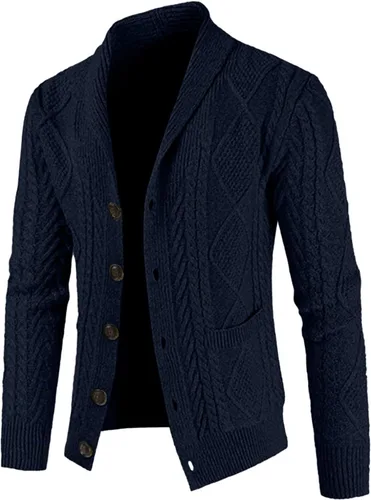 Vista 2 de JMIERR Suéter casual de manga larga con cuello de chal y botones para hombre con bolsillos