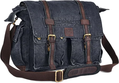 Vista 9 de Bolsa bandolera de hombro de lona LEATHER VILLAGE para hombres y mujeres – Elegante bandolera estilo mochila para oficina, viajes y uso diario
