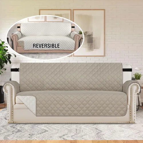 Vista 126 de H.VERSAILTEX Funda de sofá resistente al agua para sofá de 3 cojines, reversible, protector de muebles acolchado con correa elástica, funda de sofá