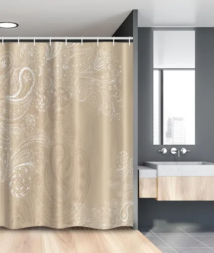 Vista 89 de Ambesonne Decor Collection, juego de cortina con ganchos para regadera Amarillo y marrón