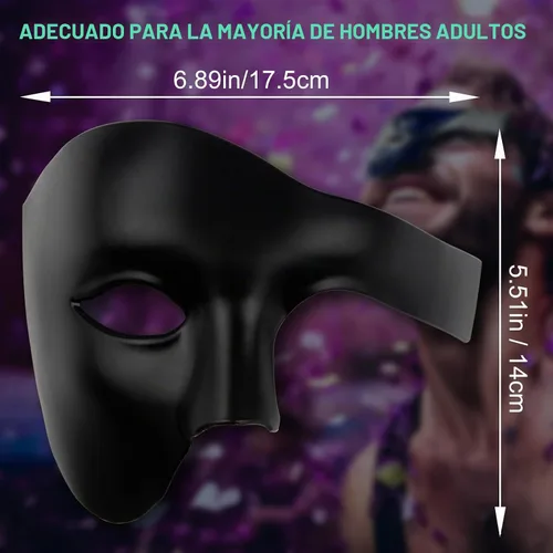 Vista 3 de Hoshin - Máscara para baile de máscaras, decoraciones de Mardi Gras de media cara, máscaras venecianas para hombre Negro