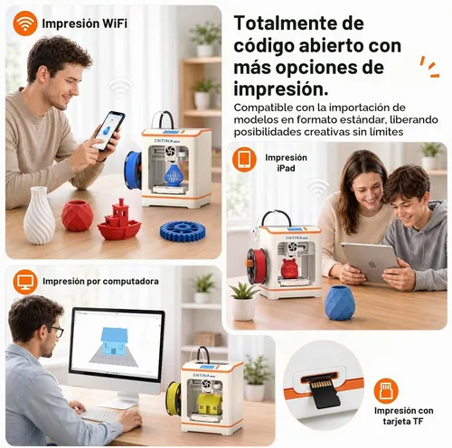 Vista 7 de Entina Tina2C Impresora 3D para principiantes, mini impresora 3D de arranque totalmente montada, comienza en 8 minutos, control de aplicación