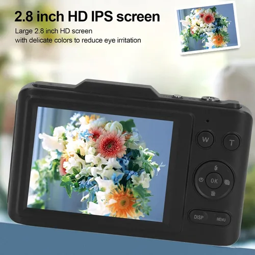 Vista 2 de Cámara digital 4K, cámara de video de bolsillo de 48MP con zoom digital de 16X y luz de flash, pantalla HD IPS de 2.8 pulgadas, cámara compacta