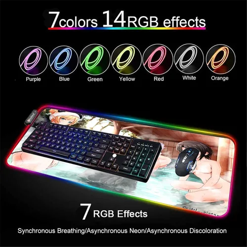 Vista 3 de Mouse Pads Sexy Anime Girl Mouse Pad Desk Accessories LED Gaming Mousepad RGB Keyboard Mat Deskmat Mats Mause Gamer Pc Pads XXL 39.37 inch x19.68