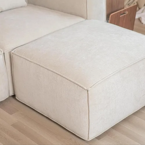Vista 9 de Acanva Juego de Sofá Seccional Modular de Lujo para Sala de Estar, Sofá de Estilo Moderno Minimalista con Otomana y Chaise, Forma de U, Crema