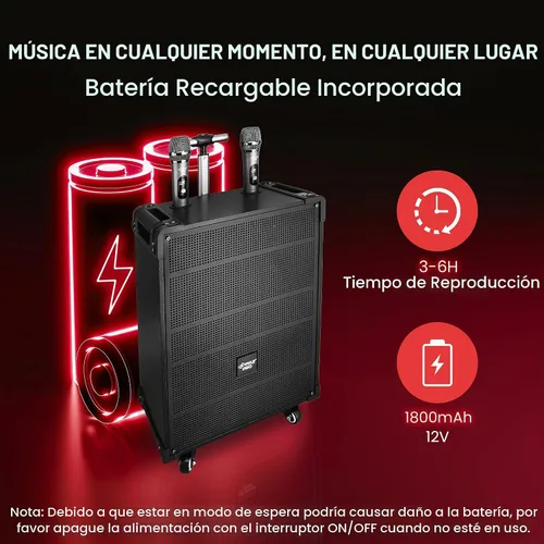 Vista 5 de PWMA899A - Sistema de altavoz Bluetooth inalámbrico portátil de 8 pulgadas, batería recargable incorporada, micrófono inalámbrico, USB/Micro SD/FM