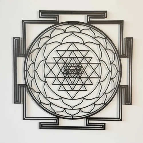 Vista 9 de Colorfull Worlds Sri Yantra - Decoración de pared de metal con geometría sagrada, decoración moderna única para sala de estar, arte de pared