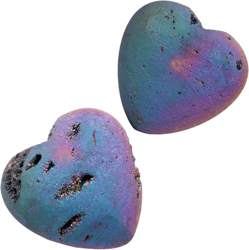 Vista 3 de Rockcloud Forma de corazón titanio recubierto de ágata geoda drusa decoración para el hogar piedras de bolsillo espécimen 1.4-1.7", Duzy Geode