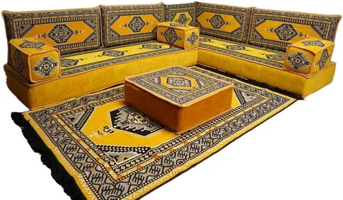 Vista 109 de arabicsofa Juego de asientos Jalsa en forma de L – Majlis árabe hecho a mano con almohadas de respaldo