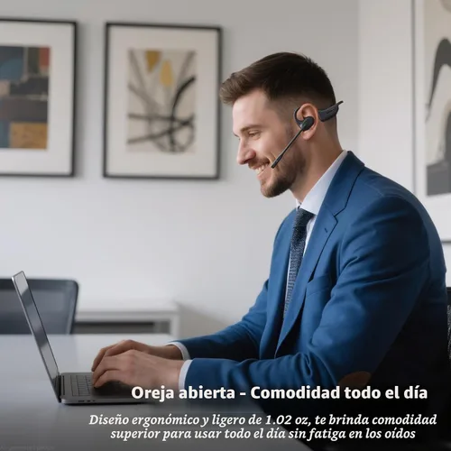 Vista 3 de LEVN Auriculares de oreja abierta con micrófono, auriculares Bluetooth de 29g con micrófono, auriculares Bluetooth con micrófono de cancelación