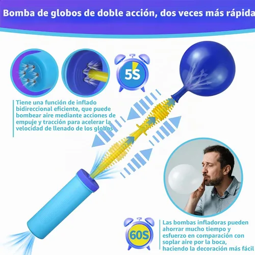 Vista 3 de Bomba de mano de globo Bomba de aire manual de doble acción bidireccional para globos - Bombeo de inflador de globos