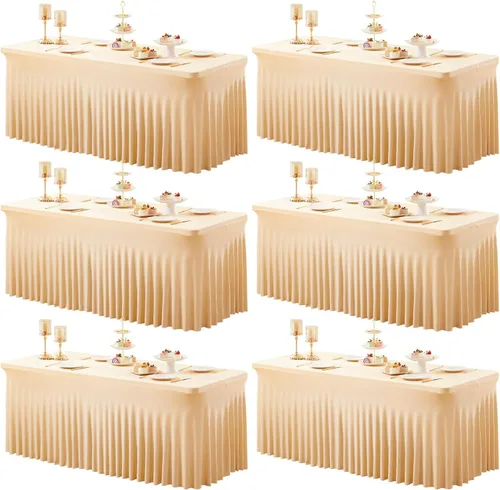 Vista 15 de Paquete de 1 manteles azul bebé para mesas rectangulares de 4 pies, cubiertas de mesa de spandex elástico de una pieza resistentes a las arrugas