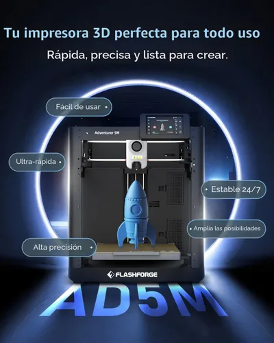 Vista 2 de Impresora 3D FLASHFORGE AD5M, Impresora de Alta Velocidad CoreXY 600mm/s con Nivelación Automática con un Clic, Extrusora de Alta Temperatura