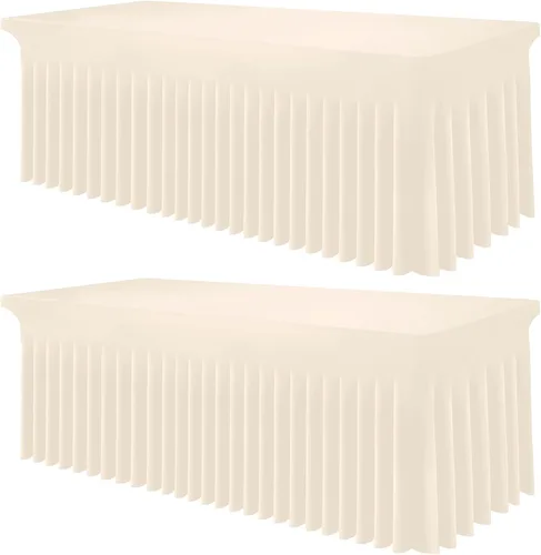 Vista 53 de Smiry Mantel de Spandex, Mantel Elástico Ajustable Extensible para Mesas Rectangulares de 6 Pies, Falda Cubierta de Mesa Impermeable y Lavable