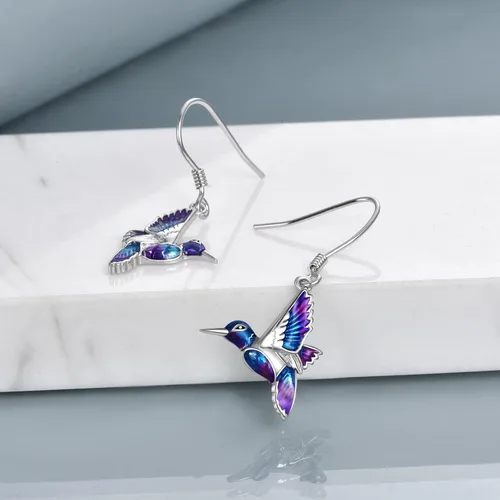 Vista 3 de YFN Aretes de colibrí, diseño de pájaro, plata de ley 925, regalos de joyería para mujer
