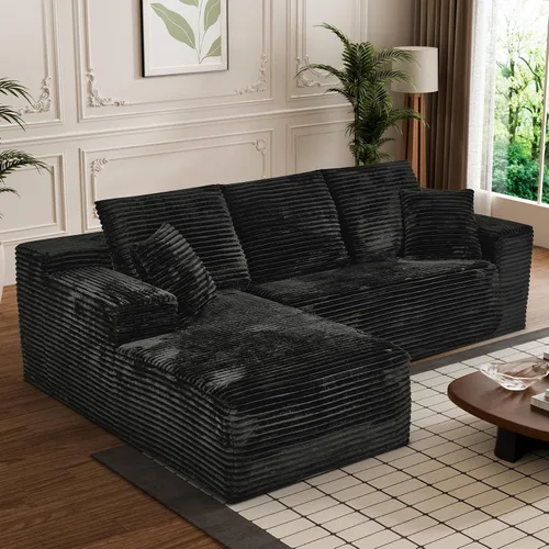 Vista 21 de Sofá deshuesado de 95 pulgadas para sala de estar, sofá modular en forma de Negro+Izquierda
