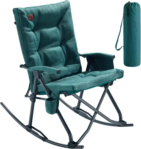 Vista 10 de EVER ADVANCED Silla de Camping Mecedora Plegable de Gran Tamaño, Sillas Mecedoras Portátiles Acolchadas para Patio, Césped y Exteriores, Sillón