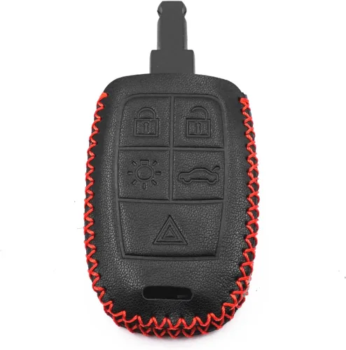 Vista 3 de Cuero negro para Volvo XC90 C70 S60 D5 V50 S40 C30 5 Botones Smart Remote Key Fob Case Cover Chain