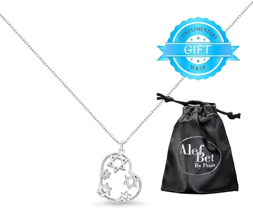 Vista 9 de Alef Bet by Paula Collar de estrella de David, colgante de corazón de plata de ley, regalo de joyería judía para mujer
